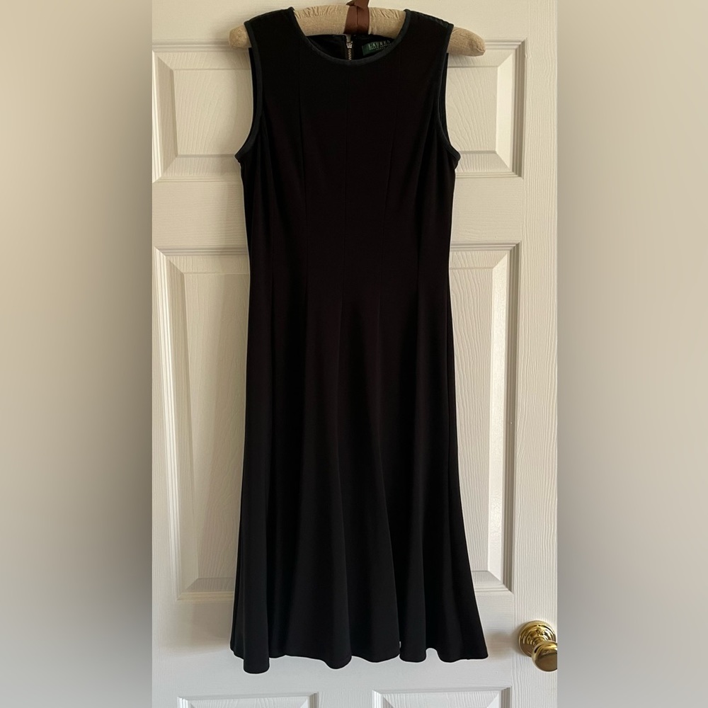 Ralph Lauren sleeveless black dress with flare skirt in excellent condition.